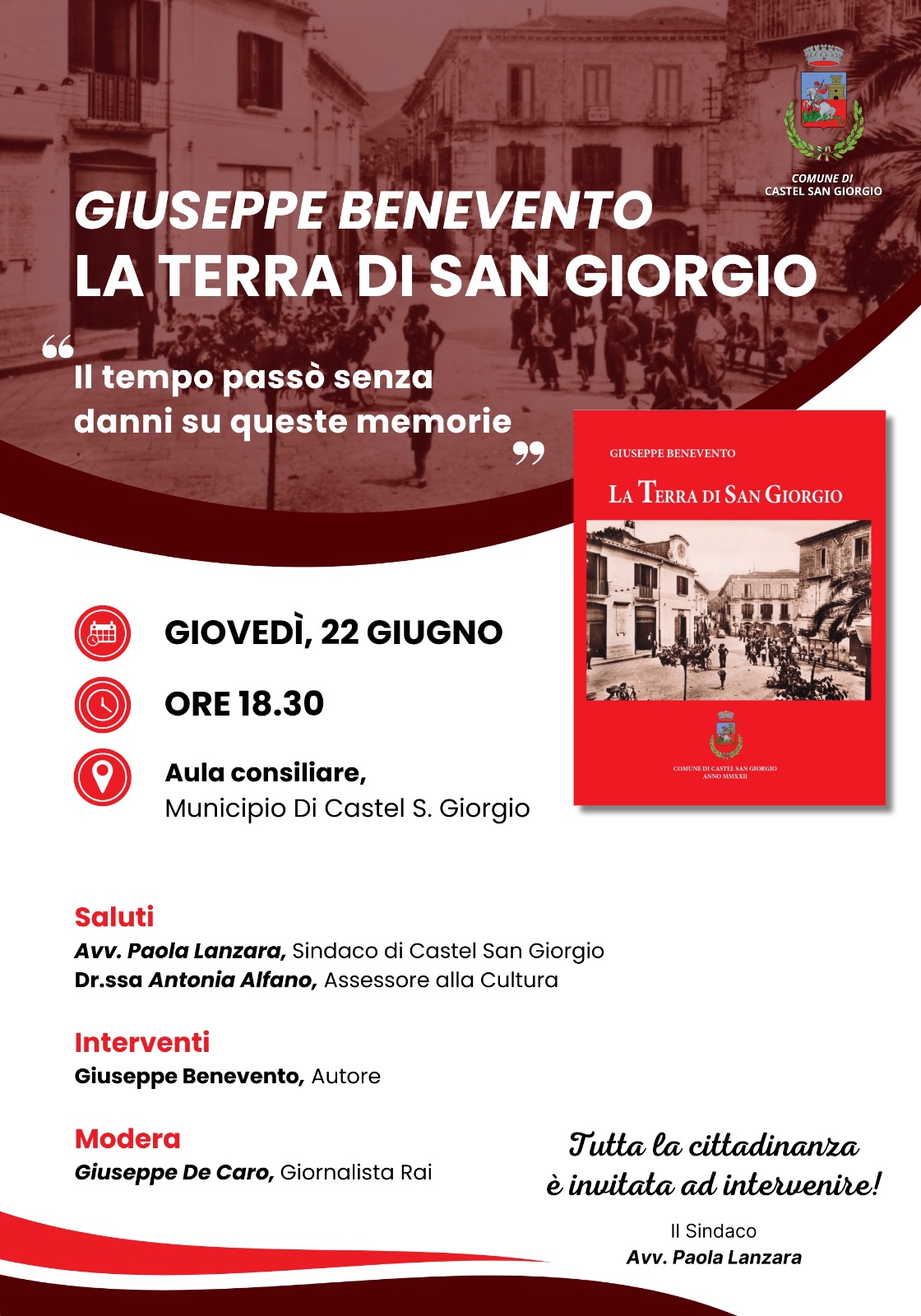 CASTEL SAN GIORGIO. SI PRESENTA IL LIBRO DEDICATO ALLA STORIA DEL